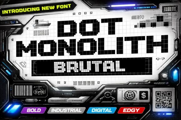 Dot Monolith Brutal: A Pixel Grid Display Font for Maximum Impact